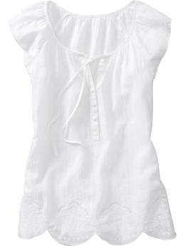 Women's Embroidered Linen-Blend Tops - Old Navy - Tops - Women's Wear