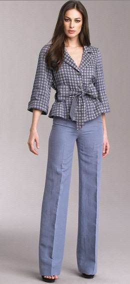 Summer Check Jacket & Lino Seta Straight-Leg Pants - Giorgio Armani - Women's Wear