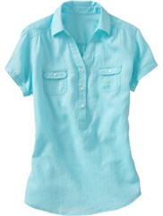 Women's Linen-Blend Split-Neck Tops - Old Navy - Tops - Women's Wear