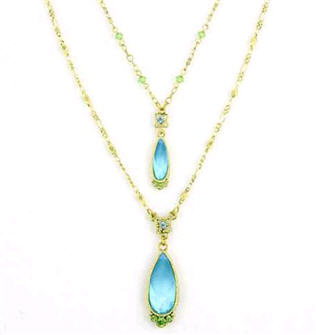 1928 Jewelry Company Aquamarine Blue & Peridot Green Dual Teardrop Necklace - Necklace - Jewelry