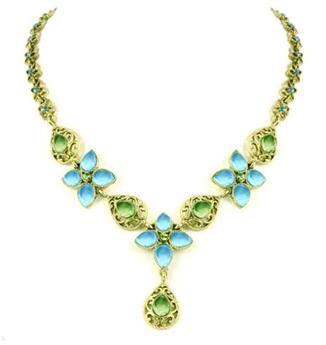 1928 Jewelry Company Aquamarine Blue & Peridot Green Flowers Necklace - Necklace - Jewelry