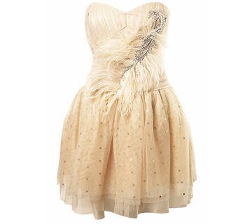 Cream Feathered Prom Dress**