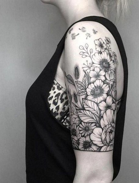 women half sleeve tattoo roses and music Black and white   Half sleeve  tattoos black Rose tattoo sleeve Sleeve tattoos for women